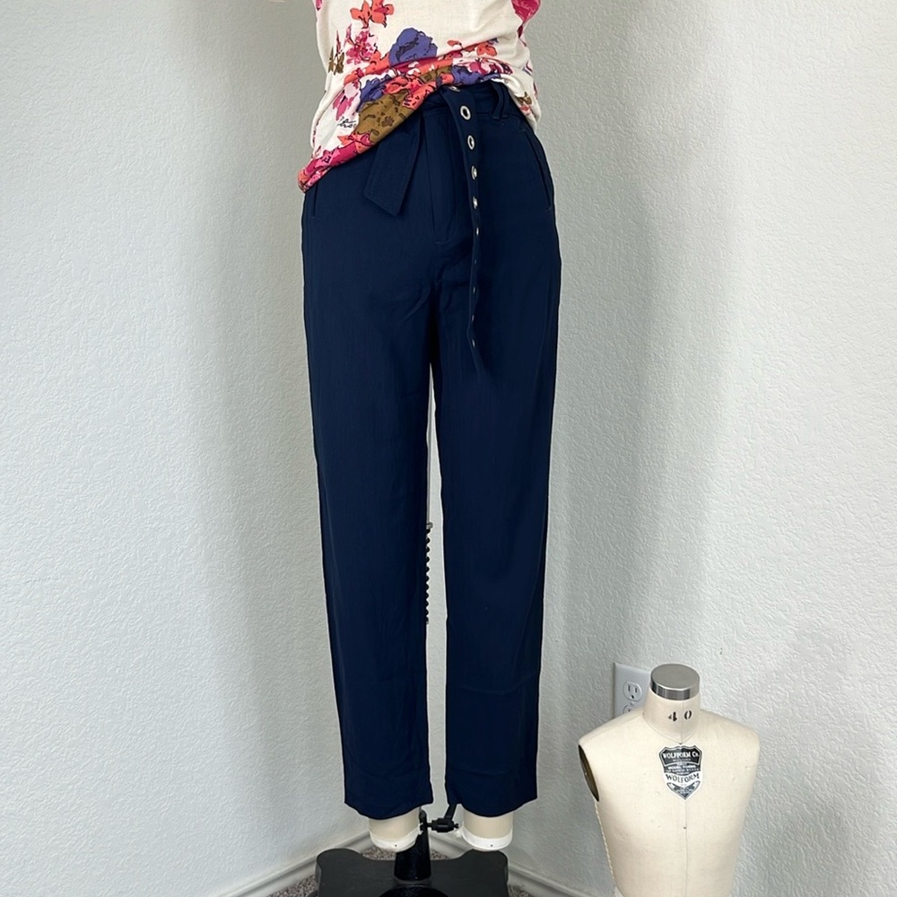 Scanlan Theodore High Waisted Belted Grommet Straight Barrel Leg Pants